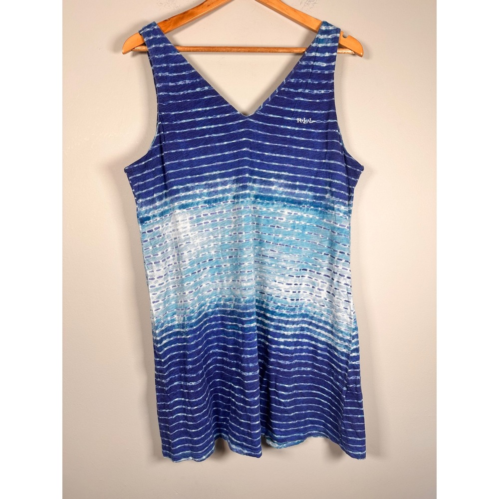 Lauren Ralph Lauren mini dress Women XL Blue Ombre Tie Dye Stripe V-Neck Cotton